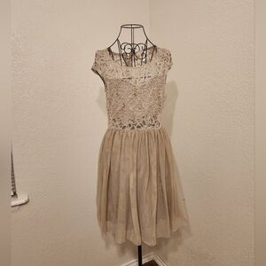 Mimi Chica Tan and Gold A-line Mini Dress for Weddings